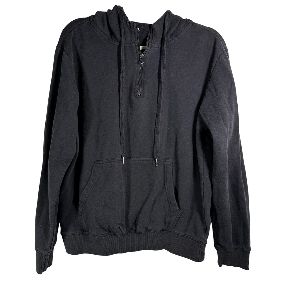 RSQ Mens Charcoal Gray Black Quarter Zip Hoodie Fleece Pullover Sweatshirt Large